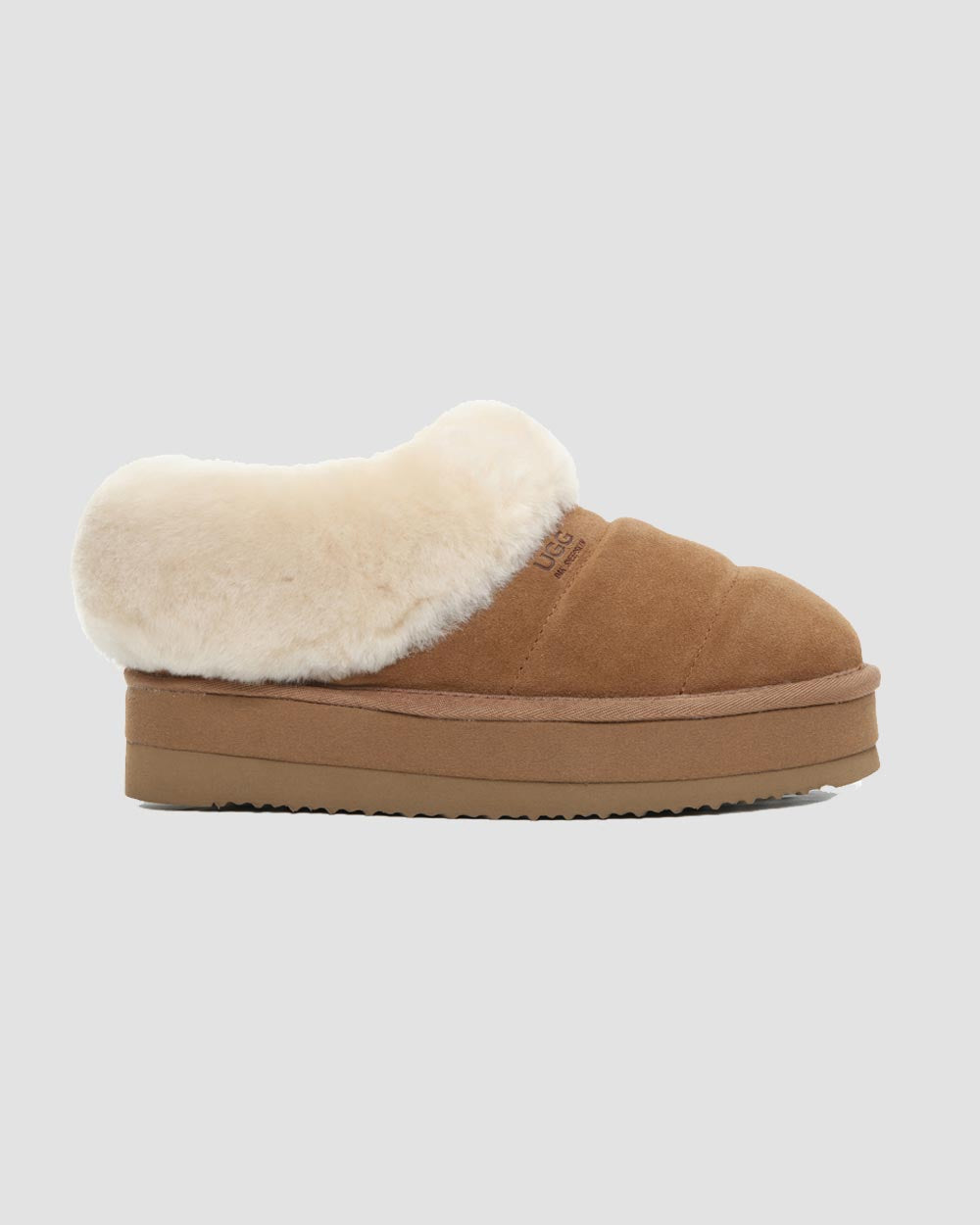elsie platform ugg slippers chestnut side
