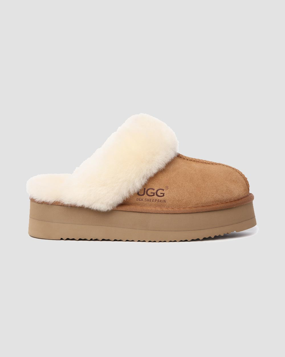 platform ugg scuffs chestnut side