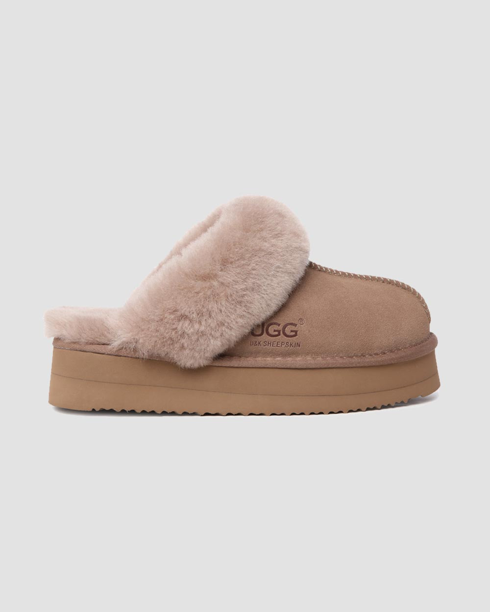 platform ugg scuffs clay brown side