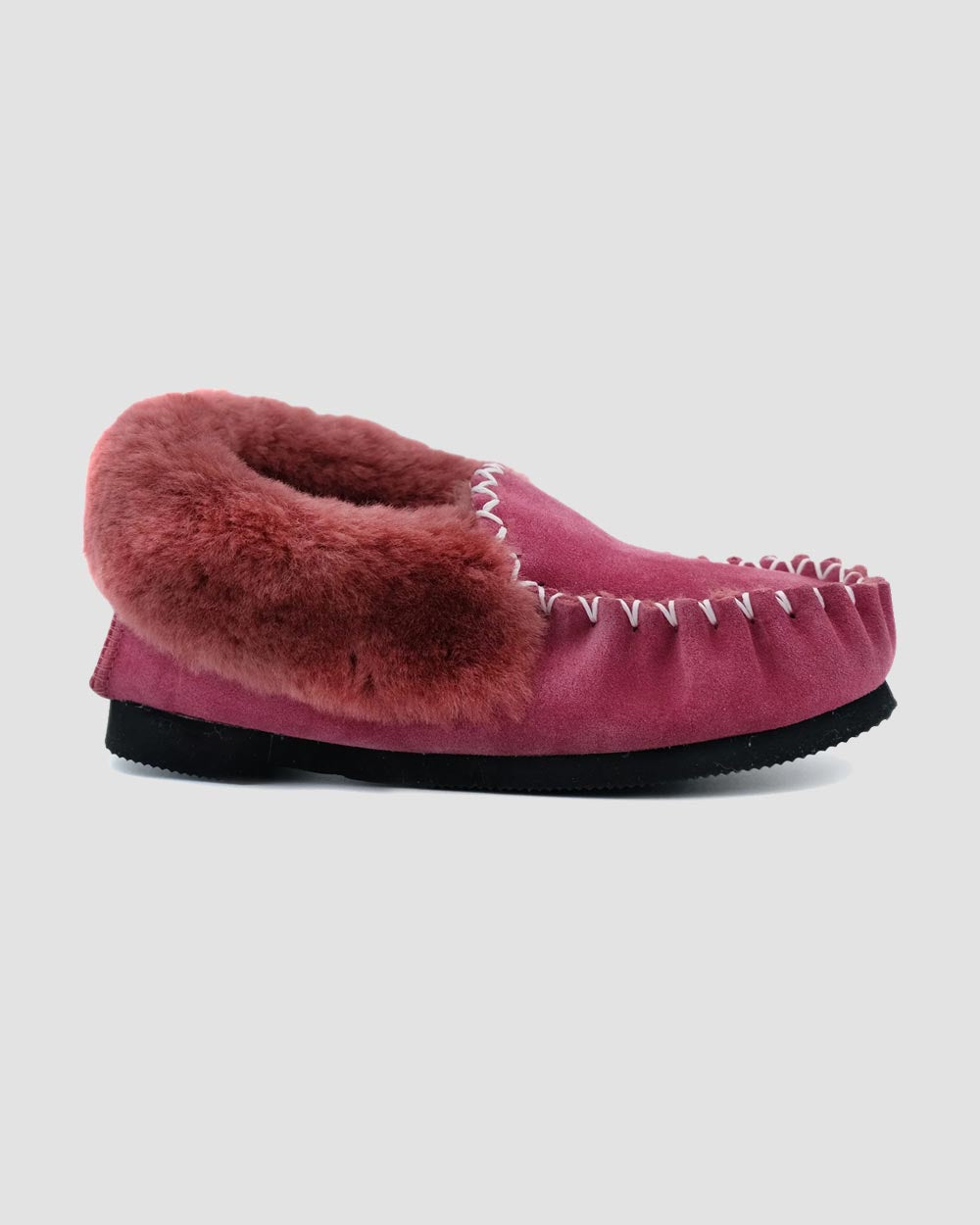 sheepskin moccasins burgundy side