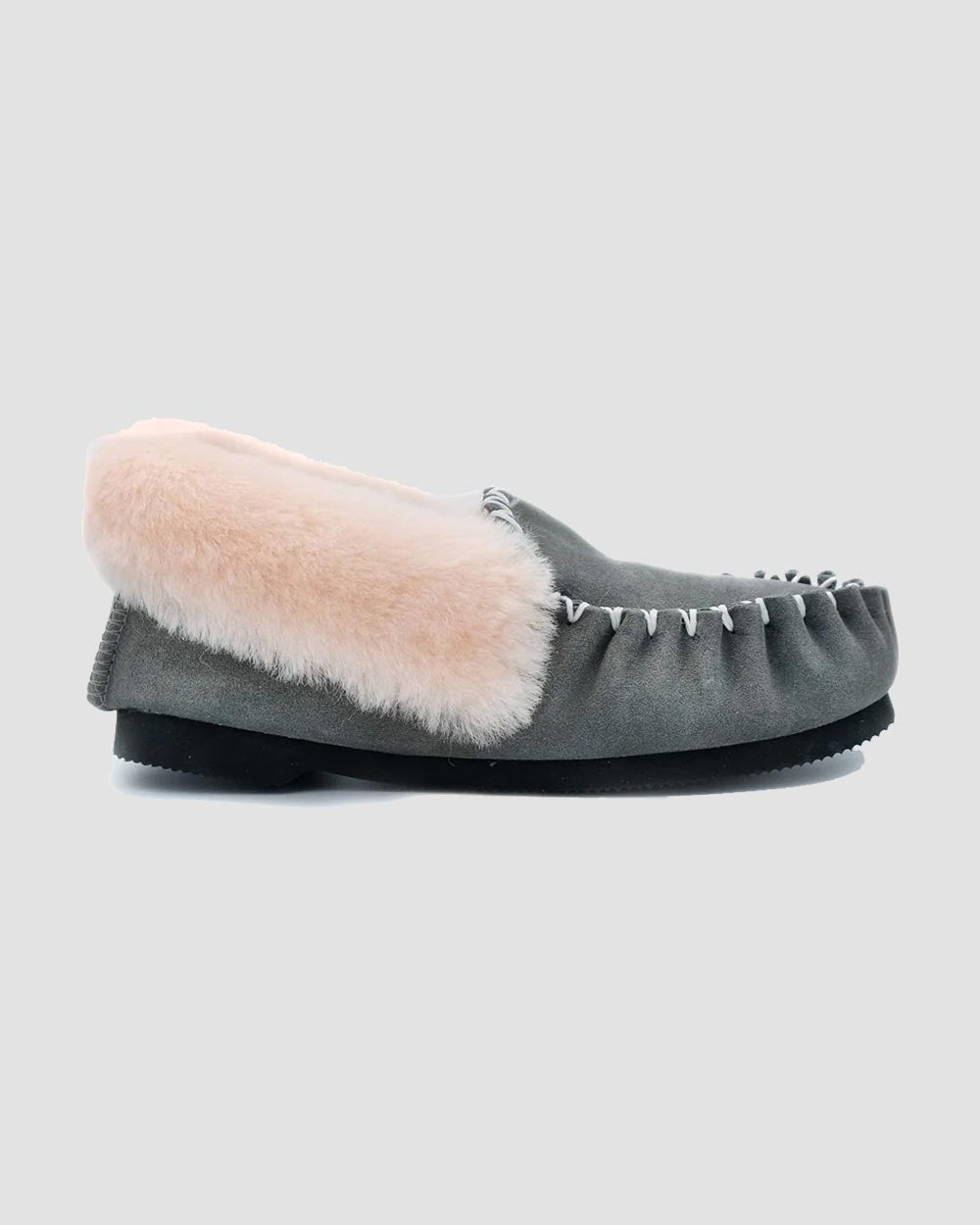 sheepskin moccasins pink-grey side