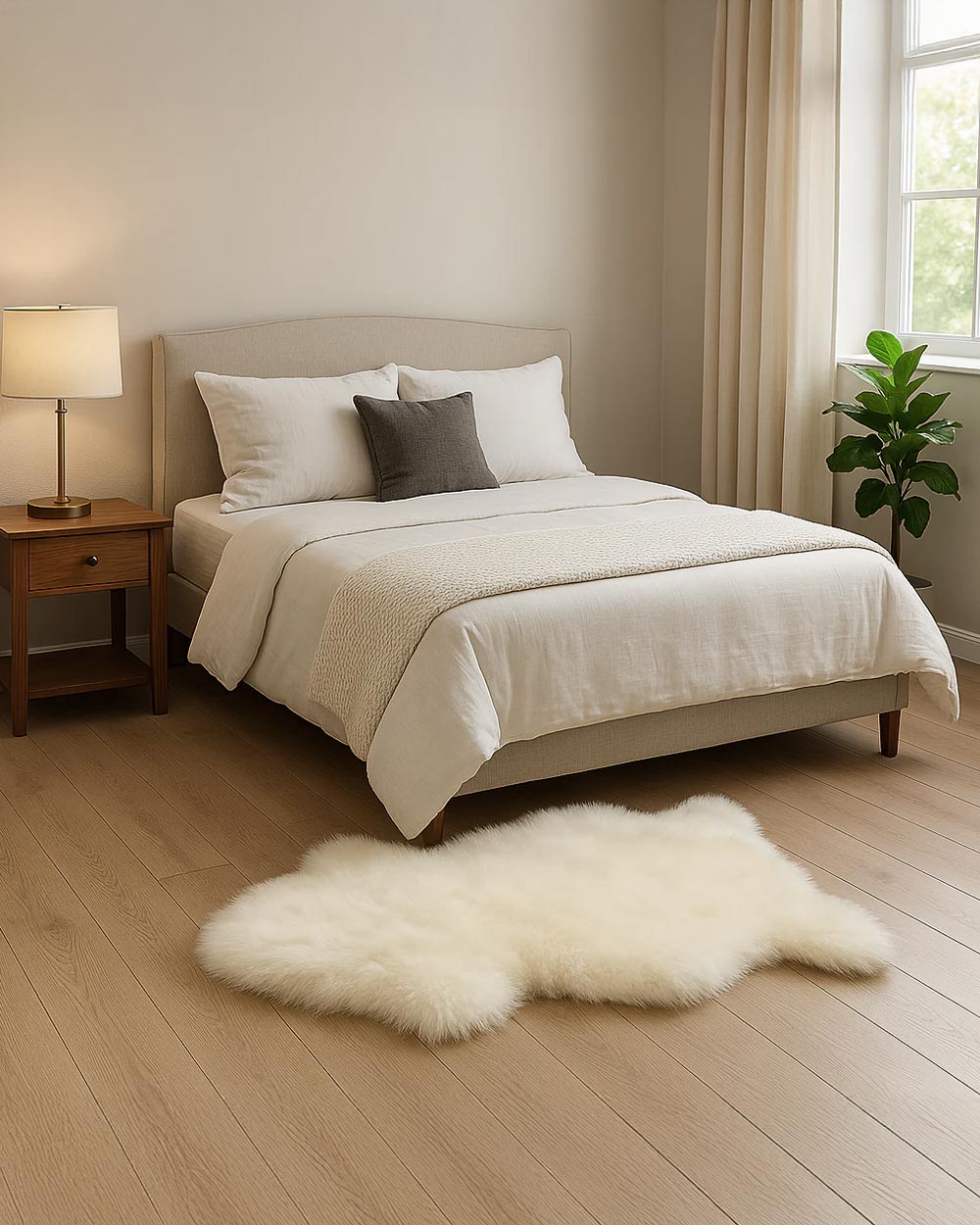 sheepskin long wool rug on floor