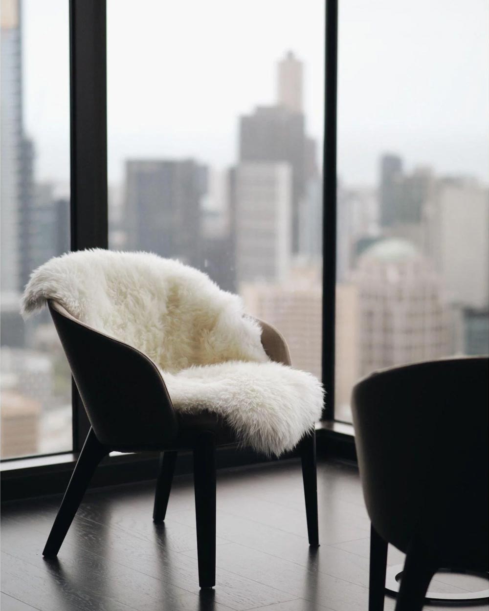 sheepskin long wool rug on chair