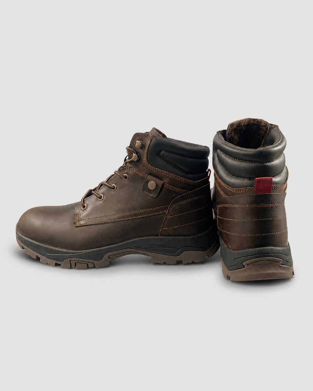 shark sheepskin lined leather boots chocolate back