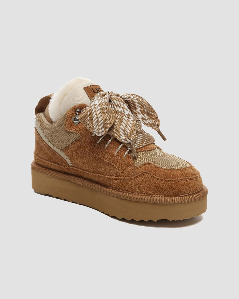 parkyr sheepskin ugg sneakers chestnut angle