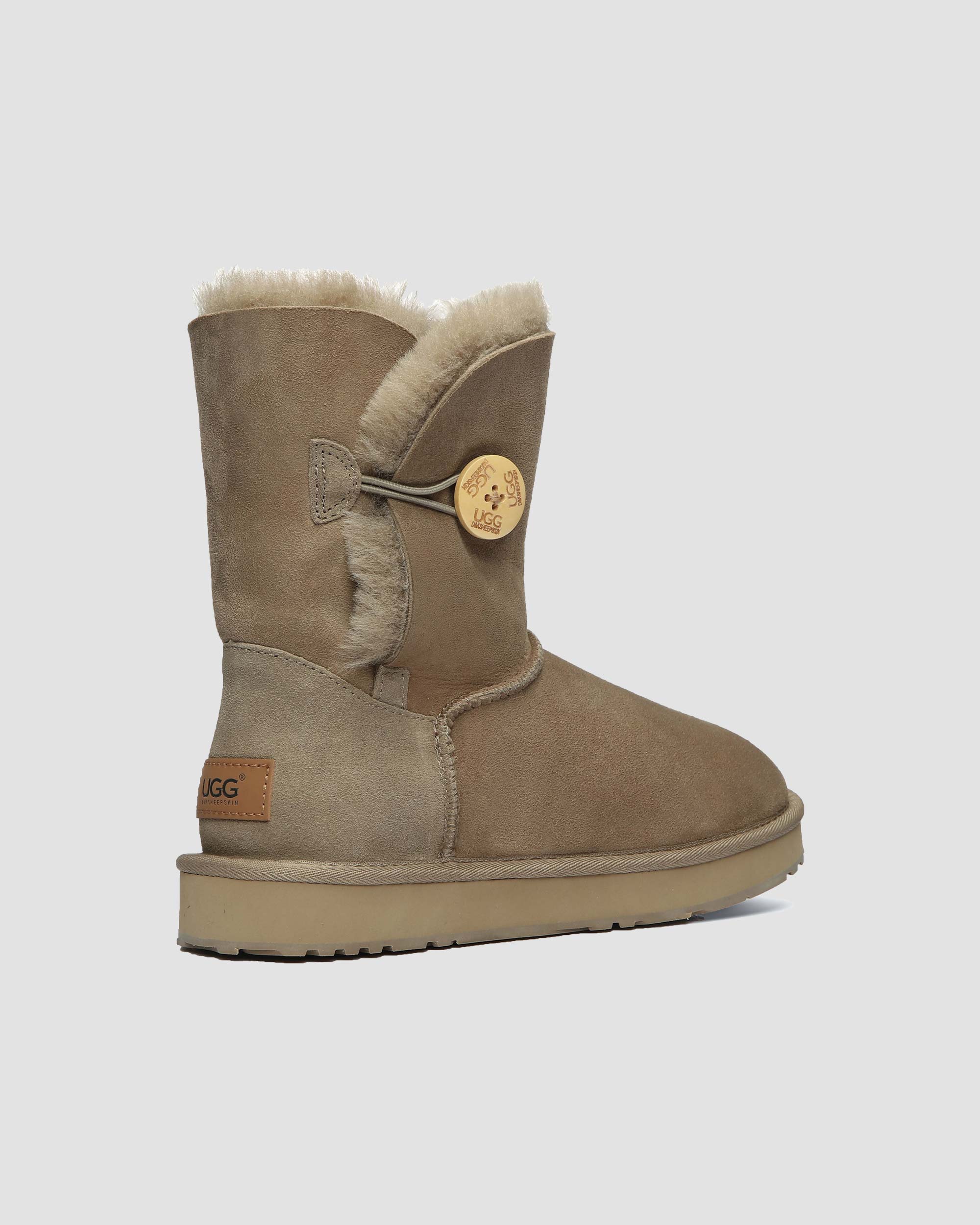 short button ugg boots antelope brown back