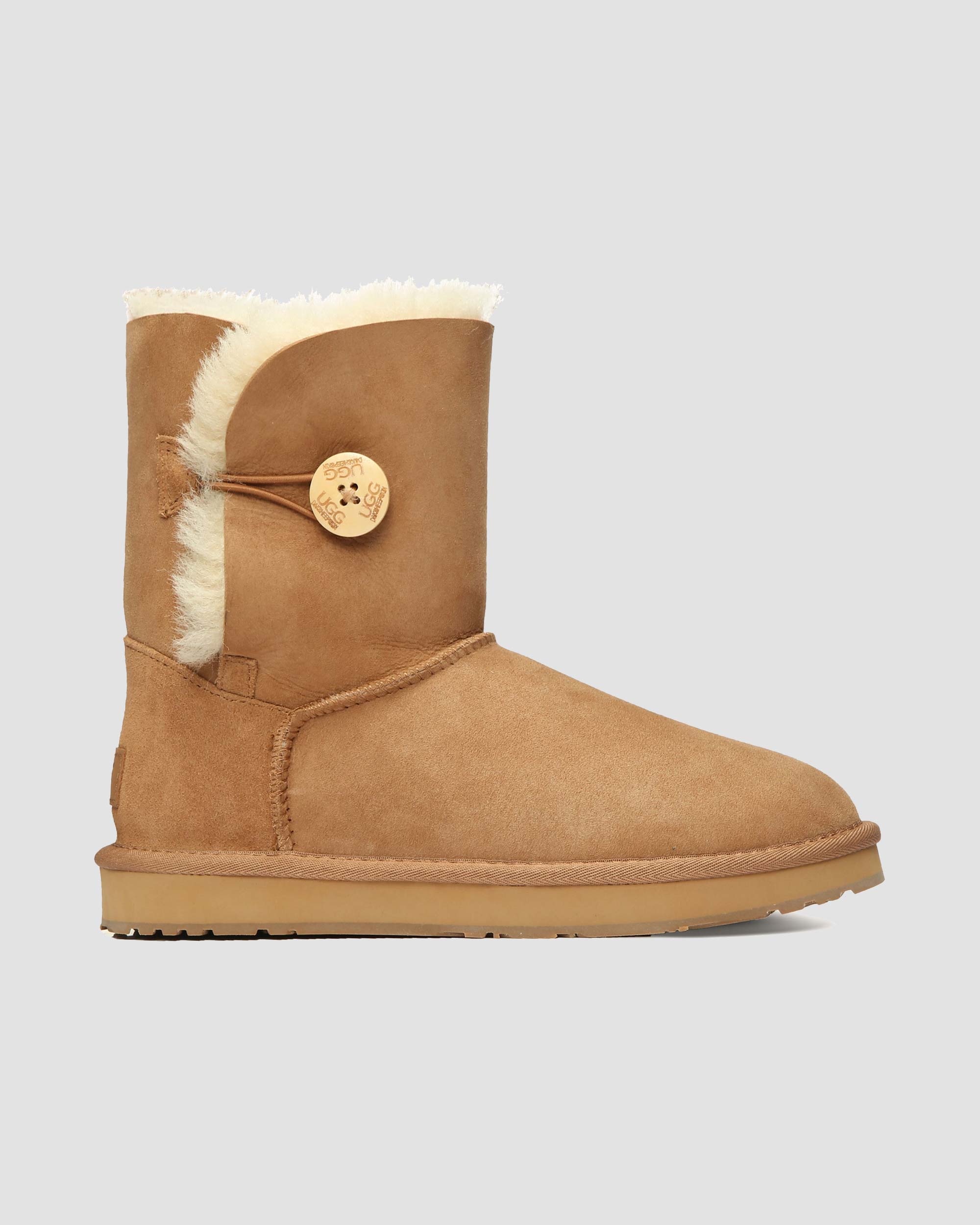 short button ugg boots chestnut side