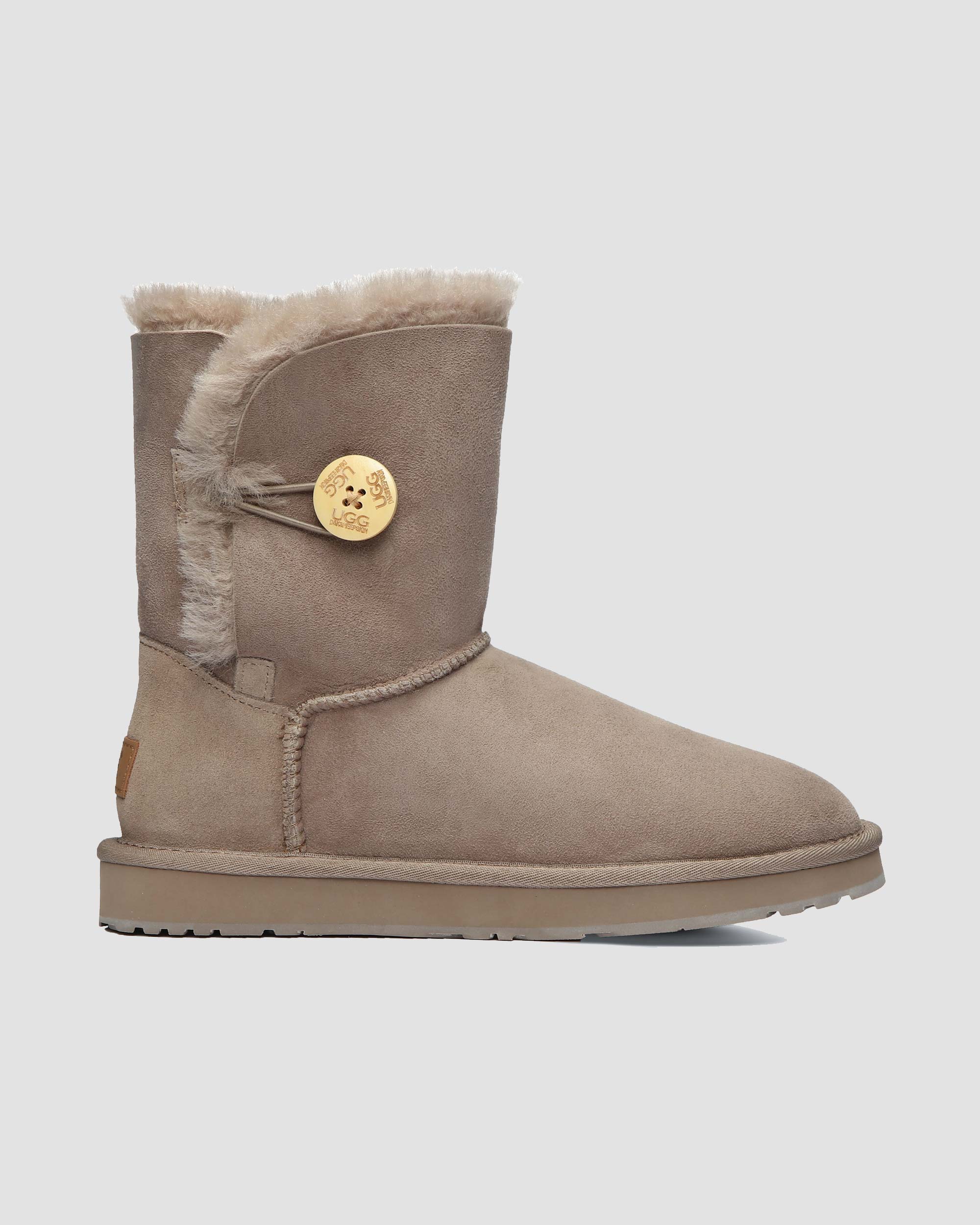 short button ugg boots clay brown side