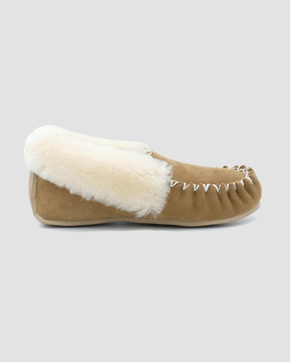 ultimate sheepskin moccasins with heel support chestnut side